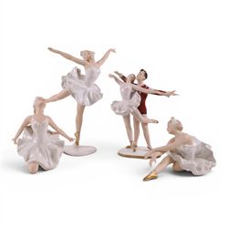 Four Wallendorf figures modelled as Ballerinas, including a ballerina couple, tallest H27cm  