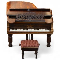 Steinway & Son, New York & Hamburg- Model B, overstrung Drawing Room Grand Piano in a rosewood case, Serial No 87297 (1896/7), with 85 ivory covered and ebony keys A0-A7(7 octaves) with an adjustable fretted music desk, brass fittings and pedals, Steinway “Fireplug” straight columnar and fluted legs with roller castors and conforming lyre, duplex stringing with agraffs, bass strings copper wound with a steel core, steel tuning pins, original Steinway action, hammers, keys, felts, and dampers, with una-corda, sostenuto and sustain pedals, Overstrung iron frame detailing numerous Steinway patents, awards, and features. Tuned to Concert pitch (A=440). 
With an adjustable single stool. 

This item has been registered for sale under Section 10 of the APHA Ivory Act HLB1KY67