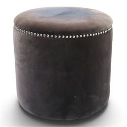 Oka - Costellina circular ottoman stool upholstered in brown velvet