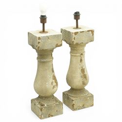 Pair of late 20th century pine table lamps, each of architectural column form, with square...