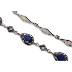  Silver opal bracelet and a marcasite and stone set bracelet, both stamped 925  