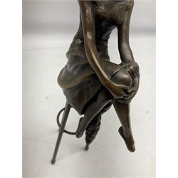 Art Deco style bronze modelled as a female figure seated cross legged upon a chair, after Pierre Collinet, signed and with foundry mark, H28cm