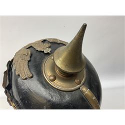 WW1 German leather Pickelhaube helmet with brass plate for Baden regiment, leather strap and leather part only of liner