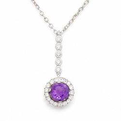Early 20th century white gold silver amethyst and diamond pendant, round cut amethyst, sur...