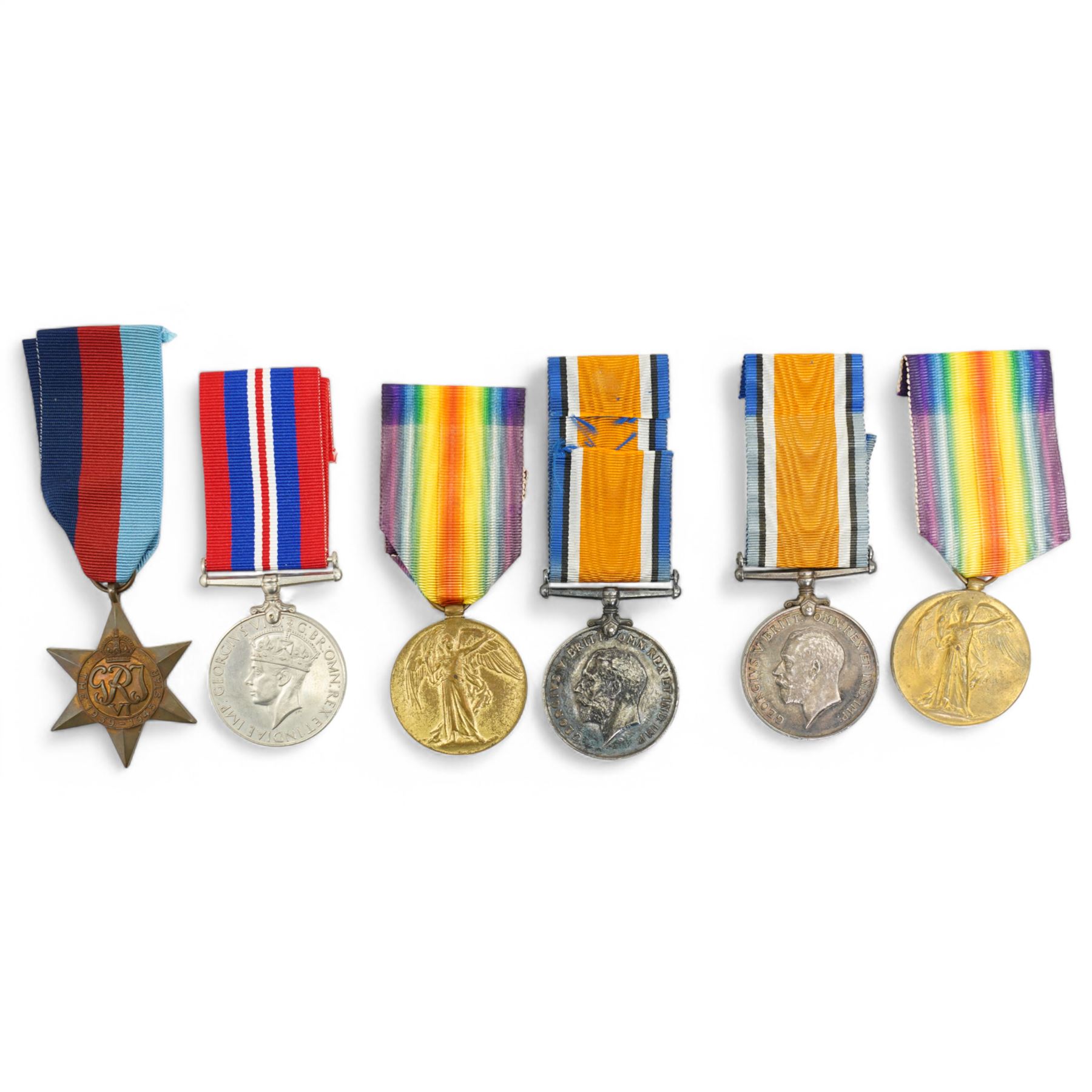 Pair of WWI British medals comprising War and Victory medals to 58400 Pte S Anyon Royal Welsh Fusiliers, another pair to 64889 Pte W Riddick, Liverpool Rifles and a pair of  WWII War Medal and 1939-45 Star to Major W R A Birch