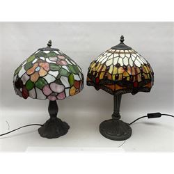 Two Tiffany style table lamps with leaded shade, tallest H48cm