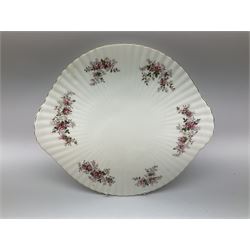 Royal Albert Old Country Roses pattern tea set, comprising teapot, coffee pot, six teacups and six saucers, five side plates, further teacup with joined saucer and side plate, open sucrier, milk jug, cake plate, and preserve pot and cover, together with Royal Albert Jubilee Rose pattern sauce boat and stand, and Royal Albert Lavender Rose pattern cake stand. 