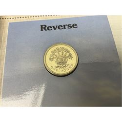 Two Great Britain and Northern Island proof sets dated 1970 and 1971, both with card cases, three 1986 Commonwealth Games commemorative two pound coins, in card folders, and six brilliant uncirculated one pound coins, in card folders