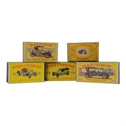 Thirty-four Matchbox/Lesney Models of Yesteryear diecast models, including Lesney No. 12 Horse Bus, No. 3 Tramcar, No.6 Supercharged Bugatti Type 35, No.2 London Bus and No.4 Shand Mason Horse Drawn Fire Engine, twenty-six boxed, eight loose