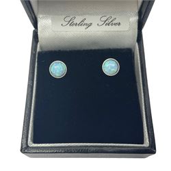 Pair of silver and opal stud earrings, boxed 