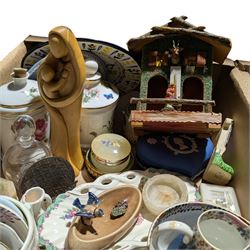 Wedgwood jasperware, Chinese carved soap stone bookends, two Chinese ginger jars, Beswick etc in two boxes
Provenance: from the Kirkham Hall estate 