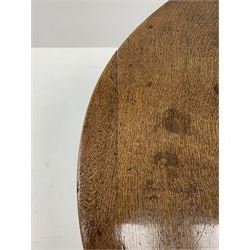 Late 17th century William & Mary oak drop leaf dining table, oval drop leaf top, single drawer to one end, gate action base, turned supports joined by bobbin turned stretchers, 121cm x 135cm, H75cm (open)