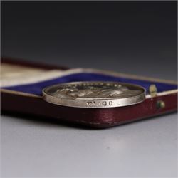 Collection of silver medals, mainly with an agricultural theme, including Poultry Club, Heywood Bicycle Club, heart shaped fob, four within leather cases 