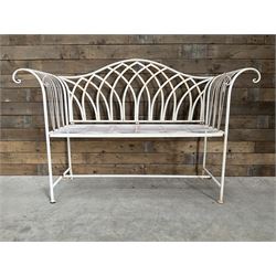 Two seat cream painted metal garden bench