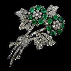  Emerald and diamond posy hair pin, diamonds approx 5 carat, emeralds approx 2.5 carat  