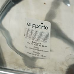 Frederick Scott (1942 - 2001) for Hille International - ‘Supporto’ desk chair, polished aluminium frame with tubular arm supports, upholstered seat and back, on five-star swivel base with castors