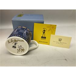 Wedgwood Clarice Cliff 'Yo-Yo' vase in the 'Broth' pattern, H23cm; boxed with certificate; and signed Wedgwood Millenium mug; boxed with paperwork (2)