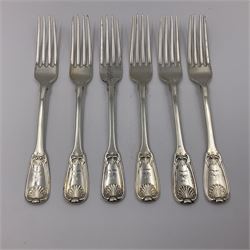 George IV Scottish silver Kings pattern cutlery for six place settings, to include table spoons, table forks, dessert spoons and dessert forks, all engraved with shamrock crest to terminal, hallmarked Robert Gray & Son, Glasgow 1833
