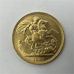 Queen Victoria 1887 gold full sovereign coin, Sydney mint