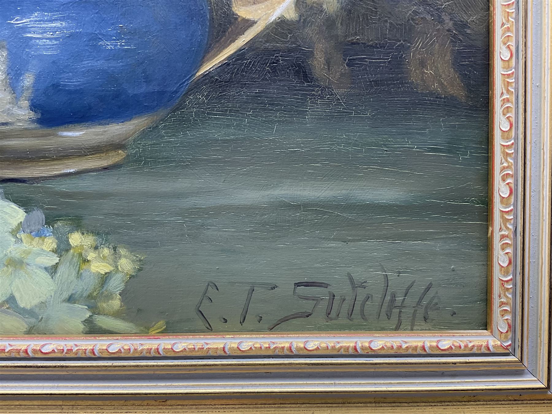 Elizabeth Trevor Sutcliffe (British 1854-1944): Still Life of Spring Flowers, oil on canvas signed 37cm x 55cm
Notes: Studied at Manchester School of Art, France and Italy. Lived in Wales, Whitby and Leeds, married to the fellow artist Lester Sutcliffe (1848-1933)