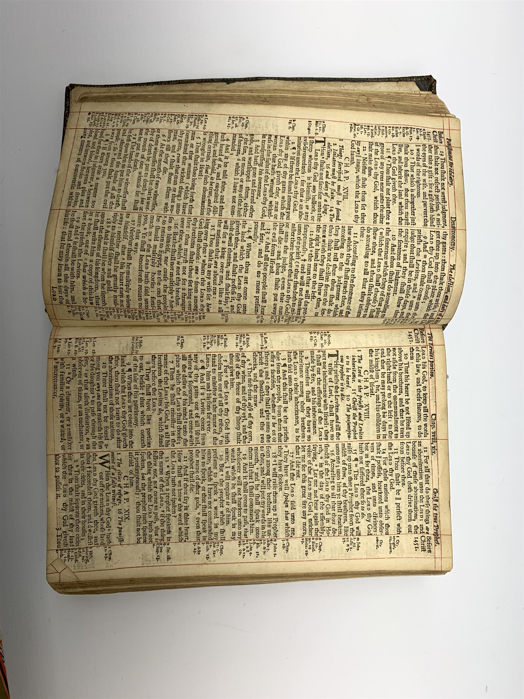 Early 18th century Holy Bible. 1711. London. Printed by The Assigns of Thomas Newcomb and Henry Hills, deceas'd. Printers to the Queens Most Excellent Majesty. Engraved title page. Red lined pages. Full tooled leather/gilt binding with aeg.