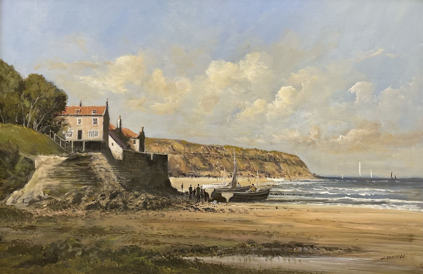 Colin Russell (Northern British 1932-2009): Robin Hood's Bay, oil on canvas signed 49cm x 74cm 