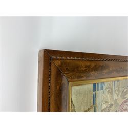 FRAMES - Victorian figured mahogany frame, with egg and dart edging and a gilt slip, containing a Berlin woolwork picture depicting Abraham and Isaac, H78cm W69.5cm