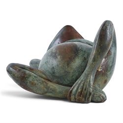Bronze figure of resting frog, H10cm