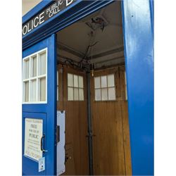 Doctor Who - full scale scratch built replica TARDIS, with functioning lantern and ringing telephone, the telephone door autographed by several Doctor Who cast members including Sylvester McCoy, Frazer Hines, Wendy Padbury, Janet Fielding and Carol Ann Ford
