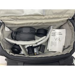 Nikon D7100 camera body, serial no 4370016, with Nikon 'AF-S Micro Nikkor 60mm 1:2.8G ED' lens serial no 234883 and battery Grip HN-D7100, with Lowepro camera bag  