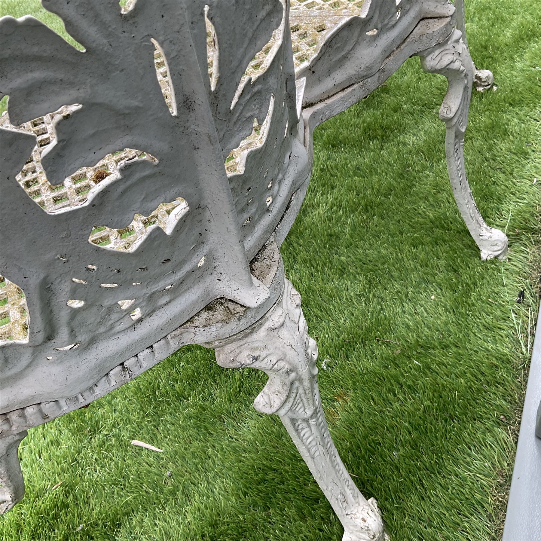 Cast aluminium thee seat garden bench painted in white  - THIS LOT IS TO BE COLLECTED BY APPOINTMENT FROM DUGGLEBY STORAGE, GREAT HILL, EASTFIELD, SCARBOROUGH, YO11 3TX