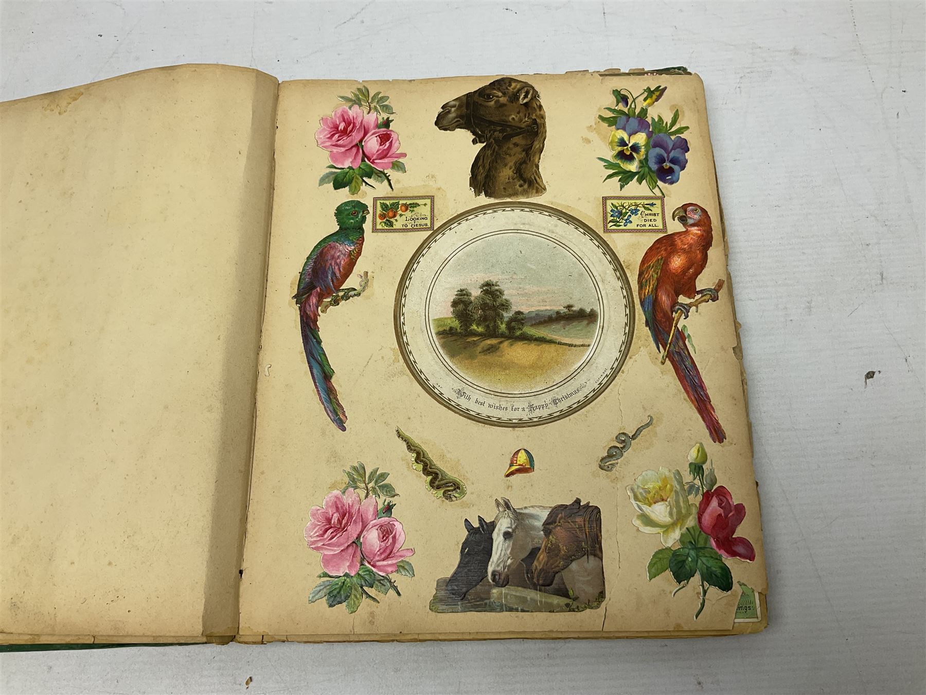 Victorian scrap album, well stocked with greeting cards and scraps; ten WW1 French embroidered silk postcards/greeting card including envelope type with greeting card insets; and large quantity of Edwardian and later postcards and greeting cards including maritime, Bonzo, greeting etc