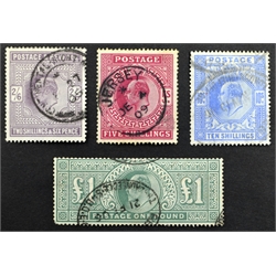  King Edward VII one pound green, ten shillings, five shillings and two shillings & sixpence stamps   
