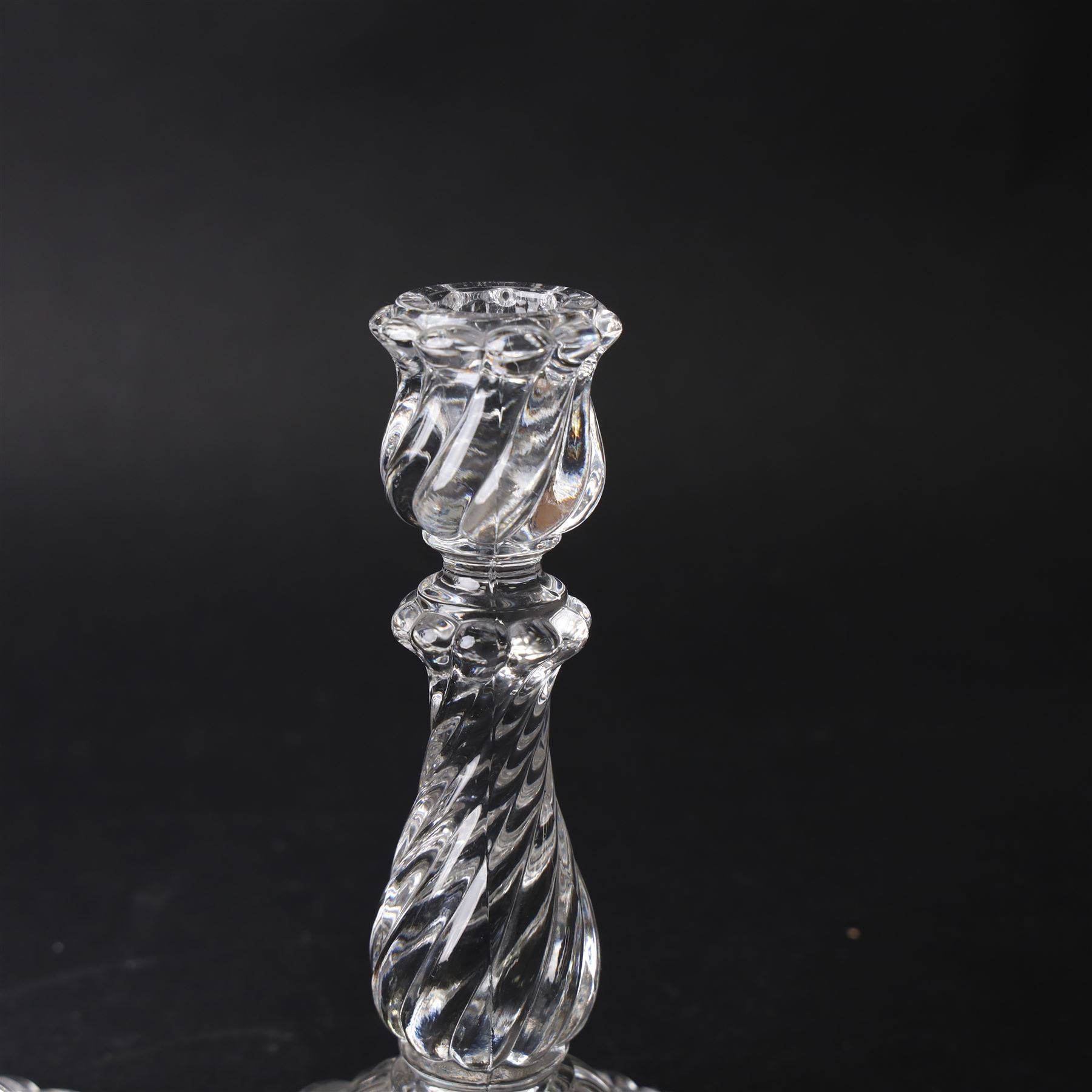 Pair of Baccarat Bambous glass candlesticks, with wrythen moulding, marked beneath, H19cm
