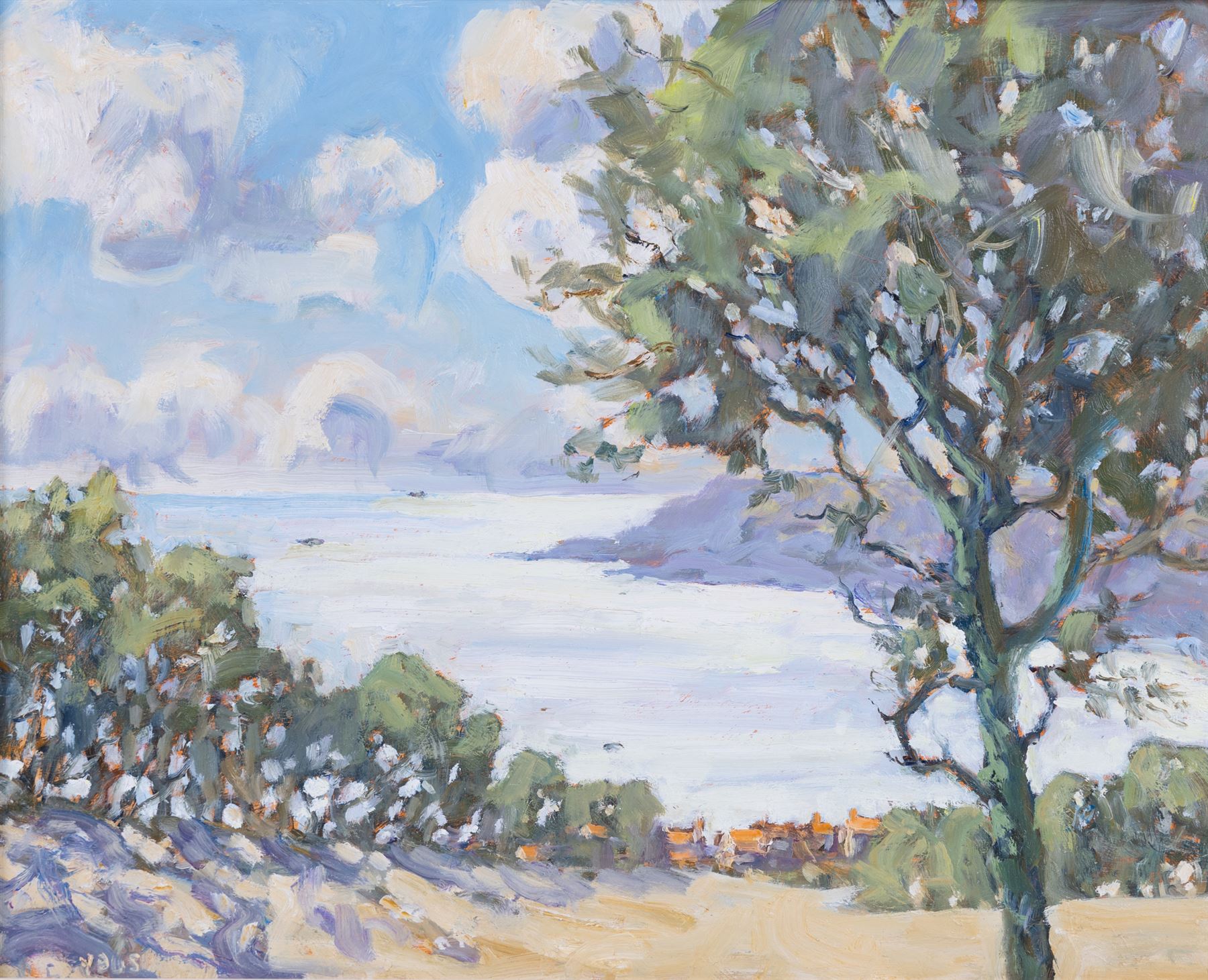 Christine M Pybus (British 1954-): 'Summer Morning over Robin Hood's Bay', oil on board signed, titled verso 29cm x 36.5cm 