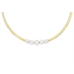 Jabel gold diamond slider necklace, five 18ct gold graduating cluster pendants, each set w...
