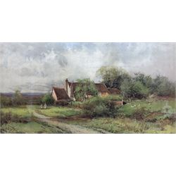 Henry John Sylvester Stannard (British 1870-1951): Ducks by a Rural Cottage, watercolour signed 29cm x 55cm