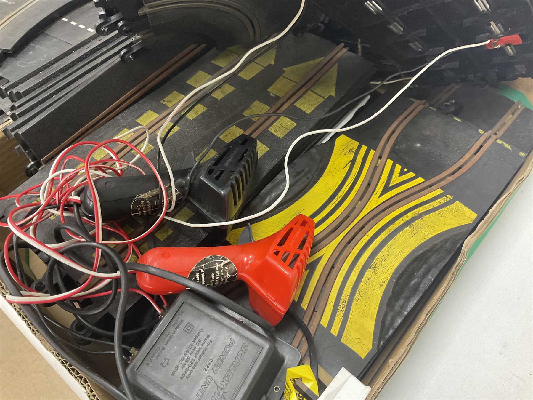 Scalextric - large collection of cars, track accessories and figures, in four boxes 