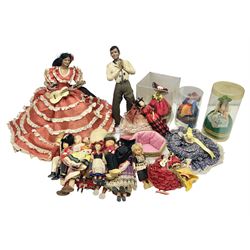 Collection of International collectors dolls to include battery operated dancing Spanish Flamenco doll, Marin Chiclana Spanish Flamenco dancer doll, Maltese and Italian examples etc