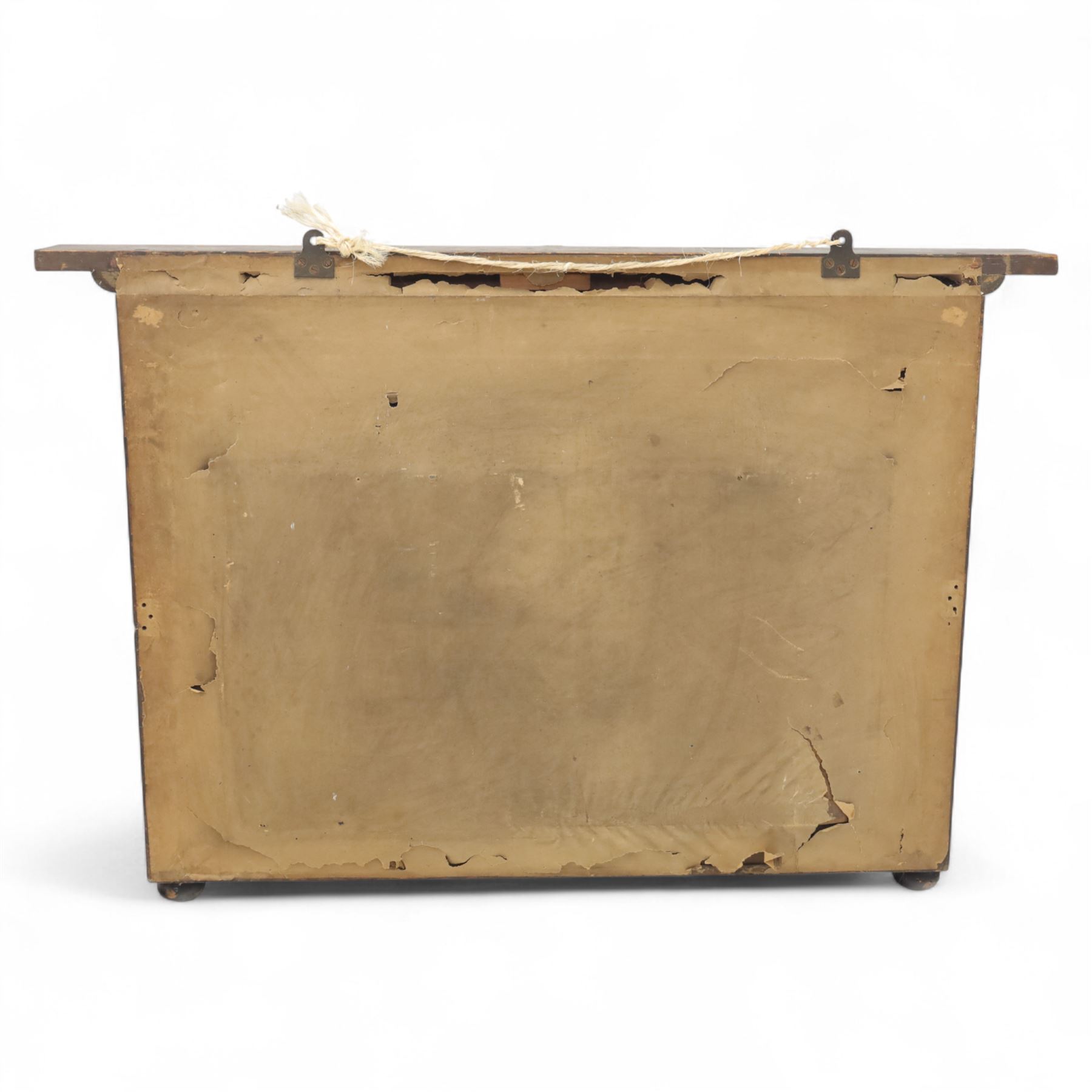 Two mahogany wall hanging items, comprising a French mahogany overmantel mirror with reeded uprights and moulded cornice (H 68cm, W 97cm, D 10cm), together with a mahogany wall shelf unit with three tiers and fretwork sides, the lower section fitted with three small drawers (H 95cm, W 63cm, D 18cm) (2)