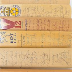 Nine signed miniature cricket bats, each signed by 1990s/2000s County Cricket teams and single players, including Paul Franks Nottinghamshire 2005  Worcestershire 1998, Derbyshire 1994, Nottinghamshire 1999 etc
