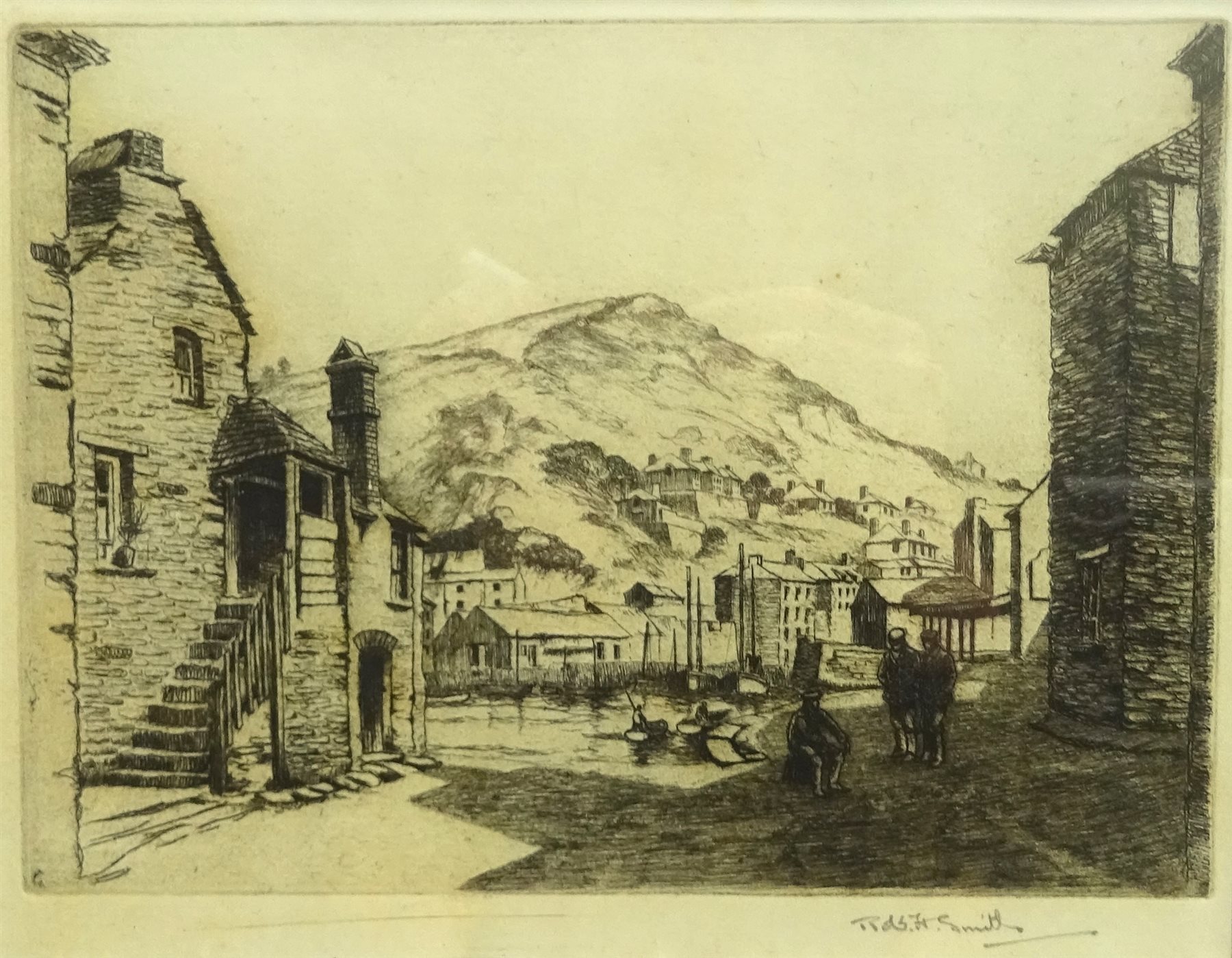 Robert Henry Smith (British exh.1906-1920): 'A Glimpse of the Harbour, Polperro Cornwall', etching signed in pencil, titled verso 18cm x 24cm