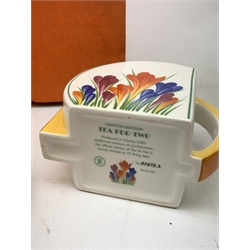 A limited edition Wedgwood Clarice Cliff Tea For Two set, comprising teapot, and two teacups and saucers, decorated in the crocus pattern, with boxes and certificates. 