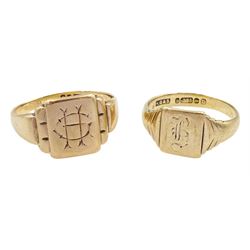 Two gold signet rings, both hallmarked 9ct
