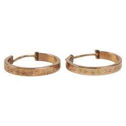 Two pairs of 9ct gold hoop earrings and a pair of 9ct gold knot earrings