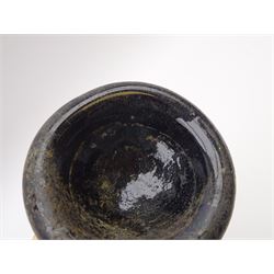 18th century green glass bottle, of onion form, H15cm, together with an 18th century green glass wine bottle, with seal depicting a boar beneath a crown, probably the Edgcumbe Crest, H27cm