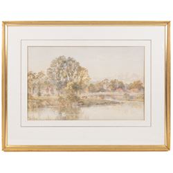 Revd Laurence George Bomford (British 1847-1926): 'On the Teign', watercolour signed titled and dated '80, 34cm x 51cm; Thomas Henry Hunn (British 1857-1928): 'At Goring Church and Mill - Beside the Thames', watercolour signed, titled in a later hand verso 30cm x 49cm (2)