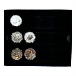 Five Queen Elizabeth II United Kingdom one ounce fine silver Britannia two pound coins, dated 2006, 2007 2008, 2009 and 2010, with Westminster certificates