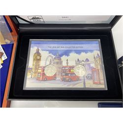 Mostly commemorative and fantasy coinage including commemorative crowns, 2018 'The Capsule Edition featuring the 2018 Paddington 50p coins' in display case, The Royal Mint Solomon Islands 2007 one ounce fine silver five dollars coin on card etc