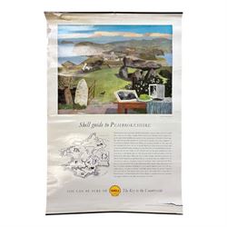Collection thirty seven vintage county guide posters produced by Shell, H76cm, W51cm
